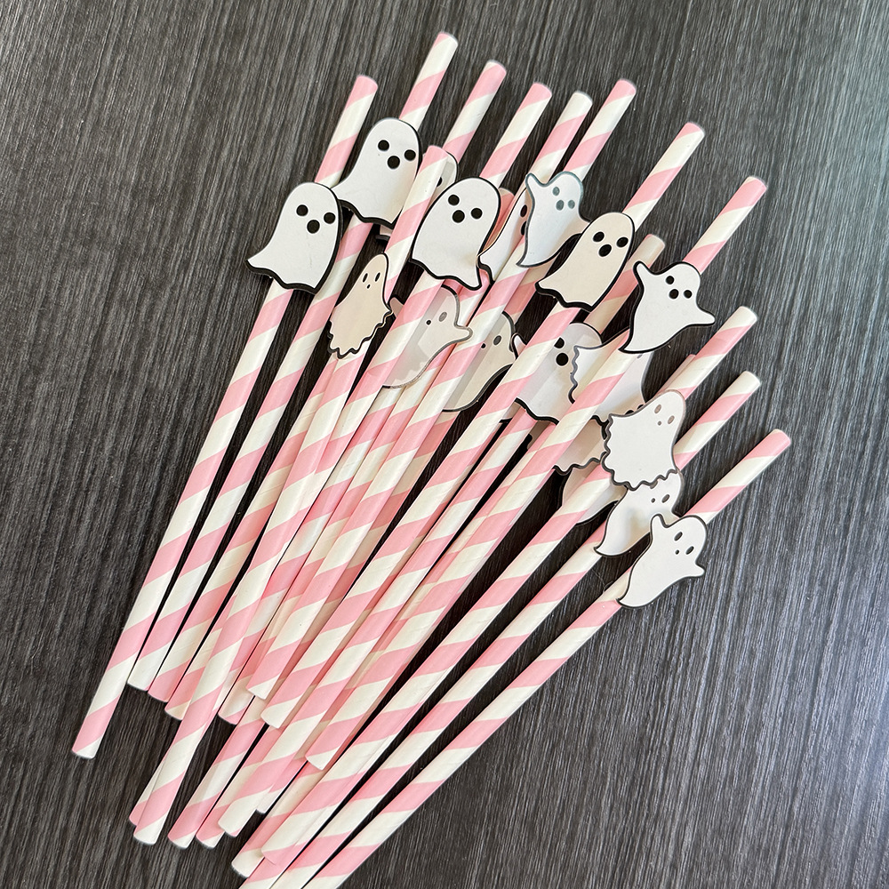 Punto transfronterizo al por mayor creativo pajita de papel de Halloween decoración pajita fantasma mesa de postre vestido botella de pudín plug-in