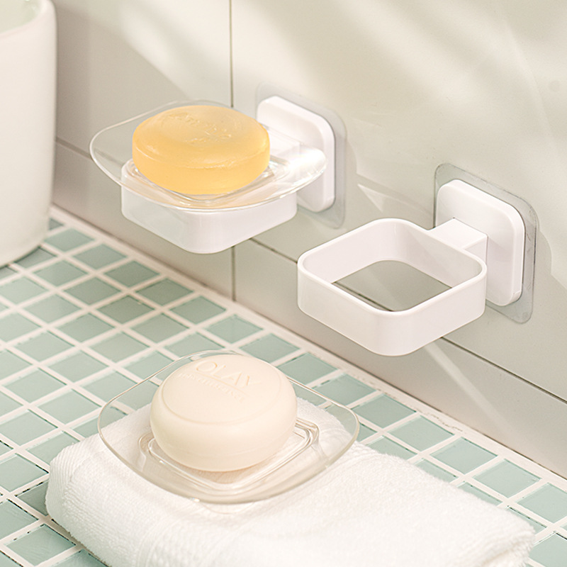 Cross-border hot selling hotel soap dish bathroom toilet transparent plastic punch-free and traceless adhesive soap dish
