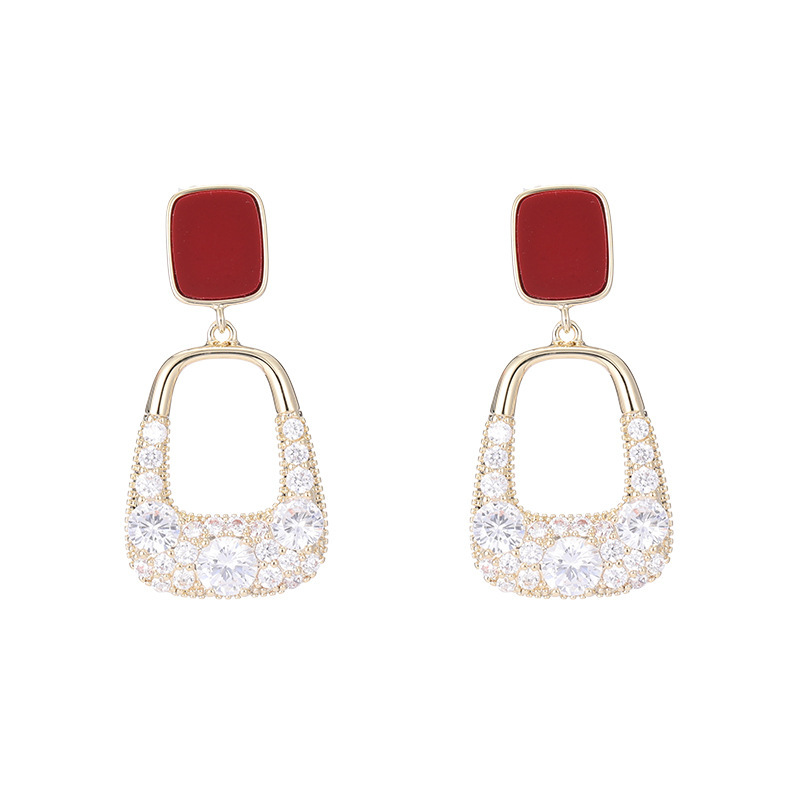 Ankola red earrings s925 silver needle simple and versatile premium zircon earrings_voghion.com