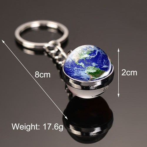 Delicate night light sun nine planets moon Milky Way galaxy keychain round double-sided crystal Earth keychain