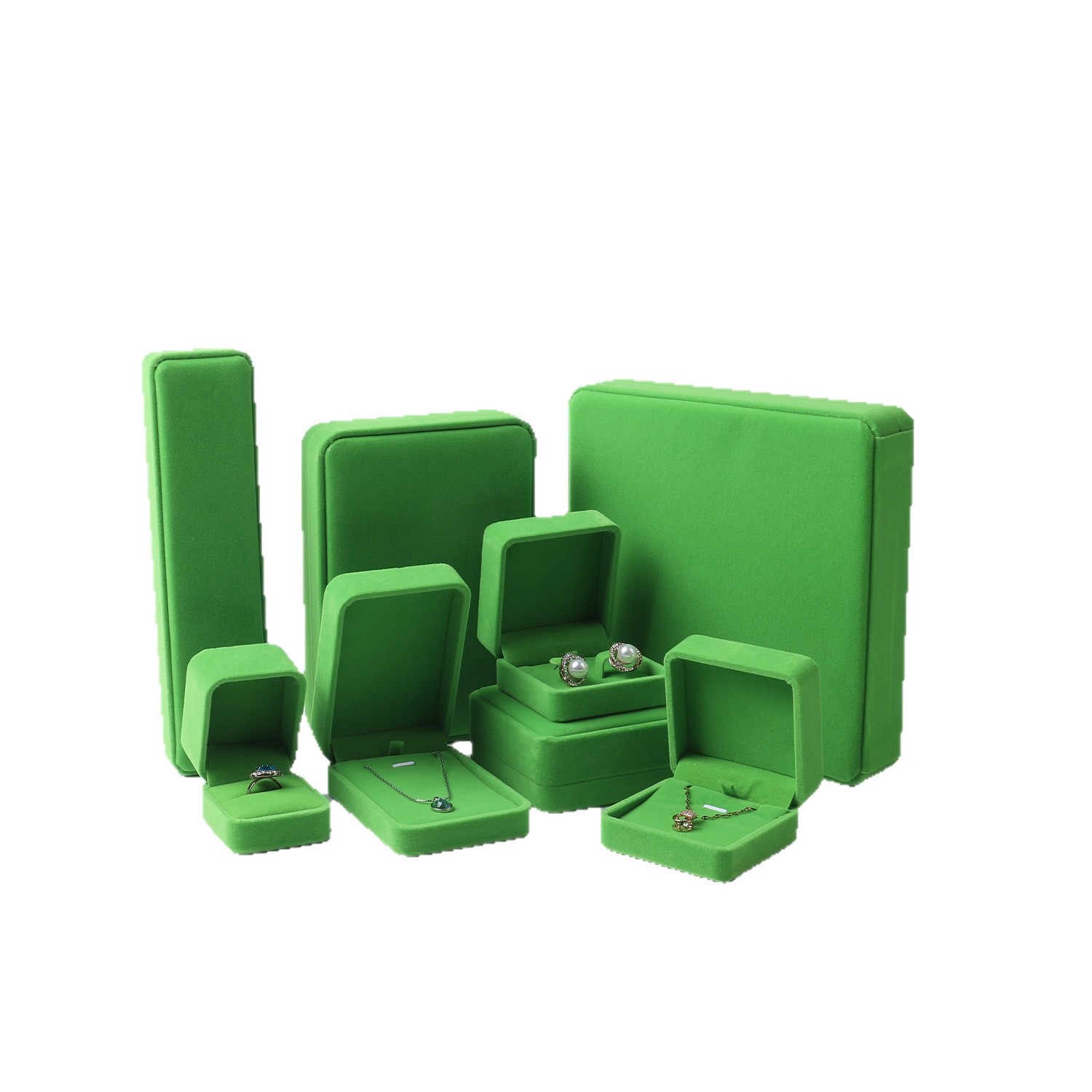 Frutas verdes personalizadas caja de joyería logotipo puede imprimir caja de embalaje de joyería revestida caja de colgante de pulsera de especificación completa