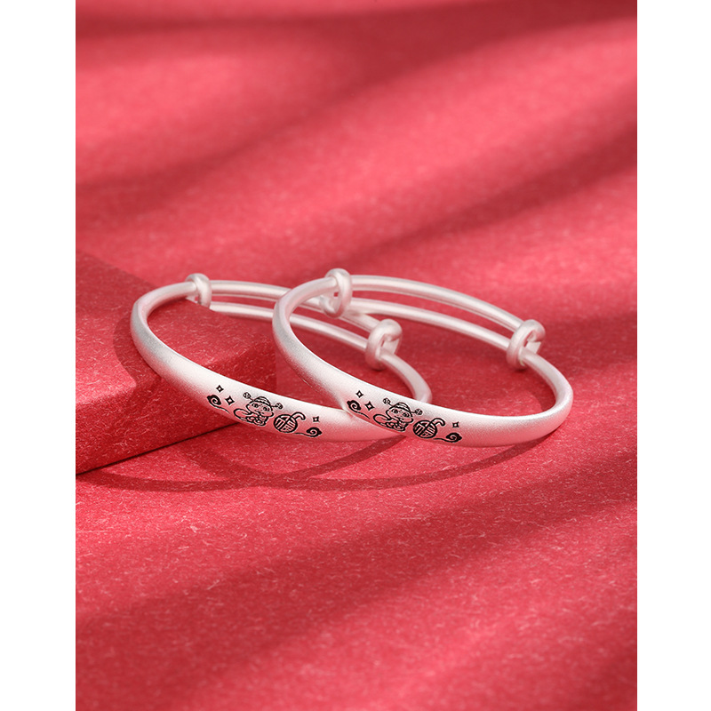 Brazalete de plata para bebés Fuzi 999 plata esterlina Año Nuevo Año de la Serpiente Brazalete de plata para niños Regalo de aniversario de luna llena