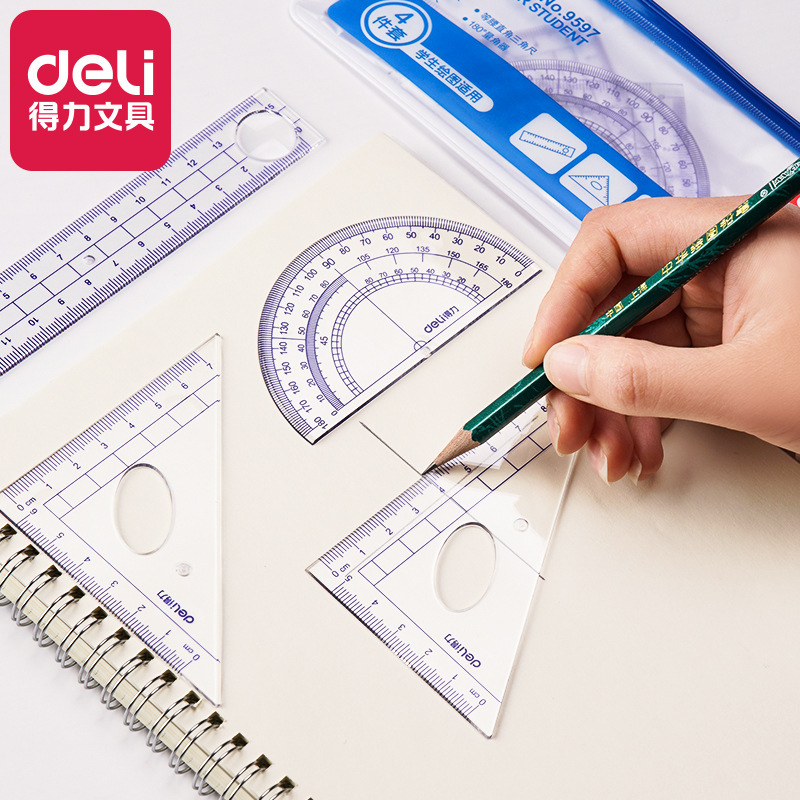 Getile 9597 Student Drawing Multi-Function Set Ruler + Set Square + Protractor 4-Piece Office Supply