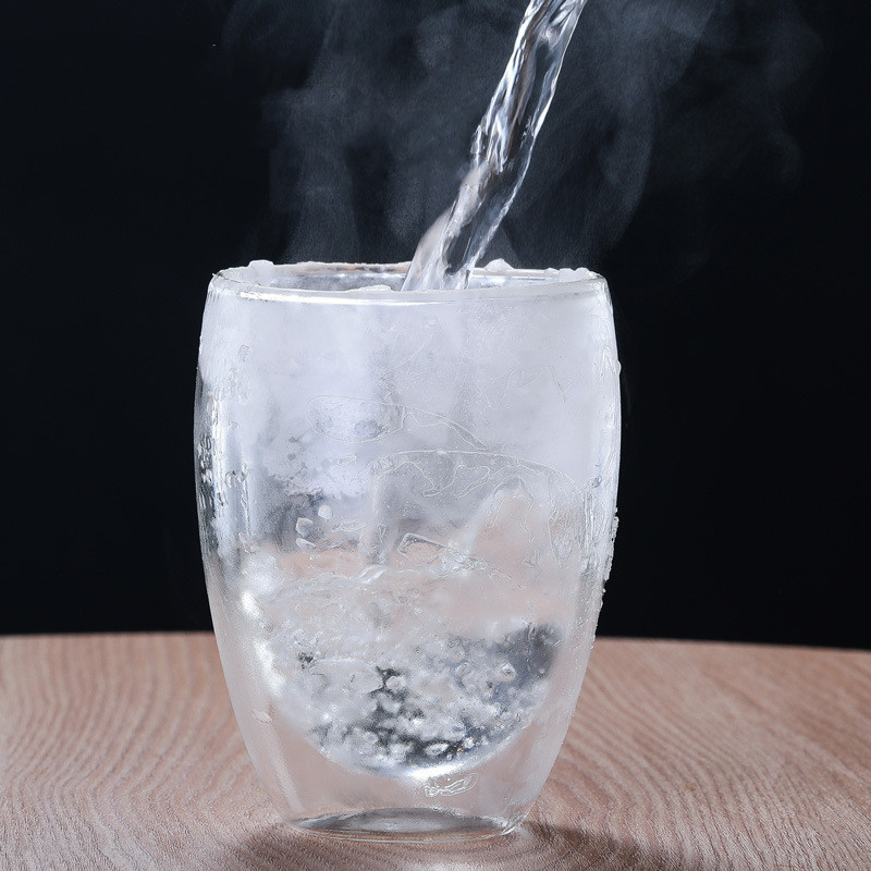 Vidrio transparente de alto aspecto taza de té con leche multi-especificación vidrio borosilicato vidrio en forma de huevo taza aislada de doble capa taza