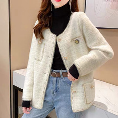 气质小香风仿水貂绒短外套女装秋冬装2025新款韩版时尚针织开衫上