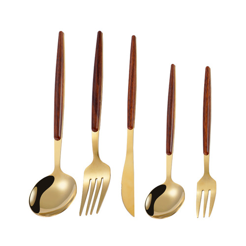 Stainless steel western food tableware steak knife, fork and spoon home hotel wooden handle knife fork spoon cross-border set wholesale