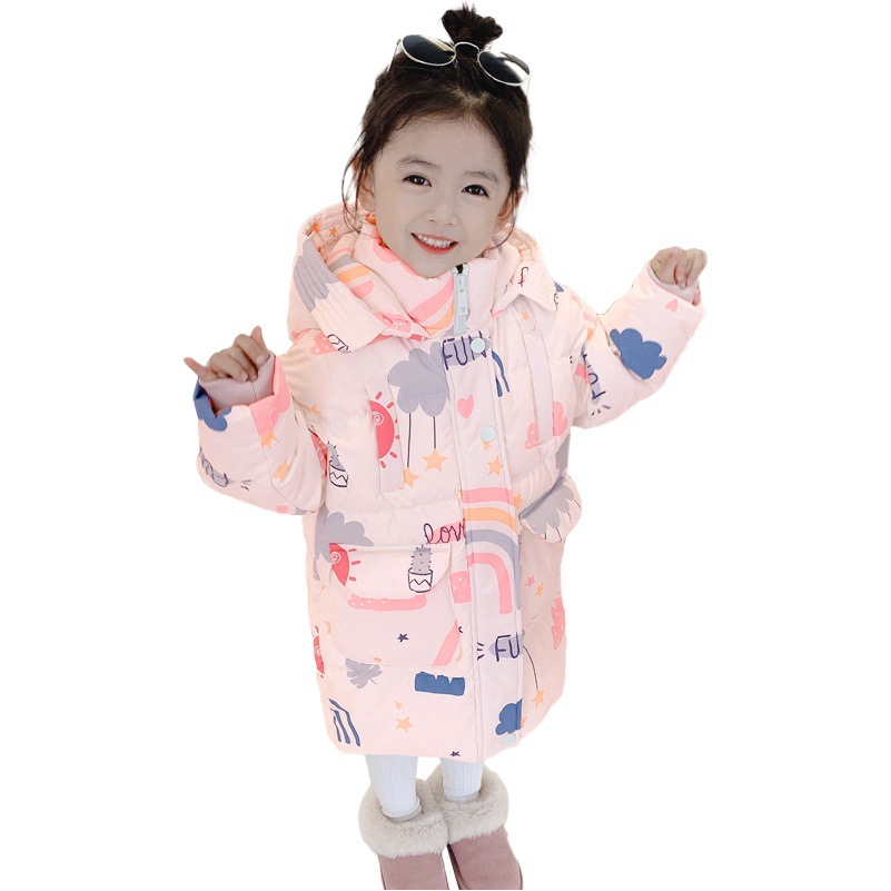 Ropa de algodón acolchado para niñas Otoño e Invierno Nuevo Bebé Ropa de pan para niños de moda chaqueta acolchada de algodón de longitud media abrigo de algodón acolchado de moda
