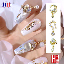 网红同款月亮合金珍珠吊坠美甲饰品立体爱心猫眼石流苏水滴指甲钻