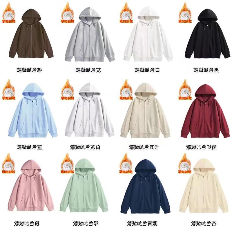 Imitation Cotton Alpaca Fleece Double Hooded Blank Version Loose Cardigan Sweatshirt for Women with Fleece Solid Color Zipper Jacket