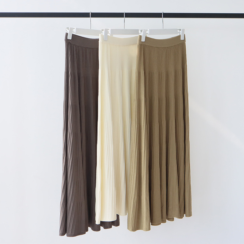 Lyocell Tencel High-End Pleated Knitted Skirt Summer New High-Waisted Slimming Look A-Line Mid-Length Umbrella Skirt