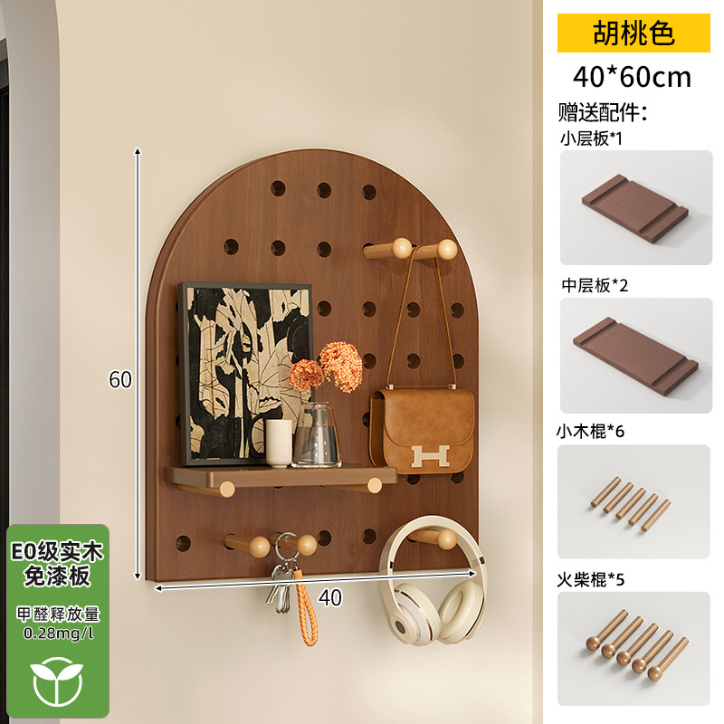 Hoyo de madera de color nuez hoyo tablero estante de madera sólida pared de modelado puerta de entrada de la casa pared detrás de la decoración estante de exhibición