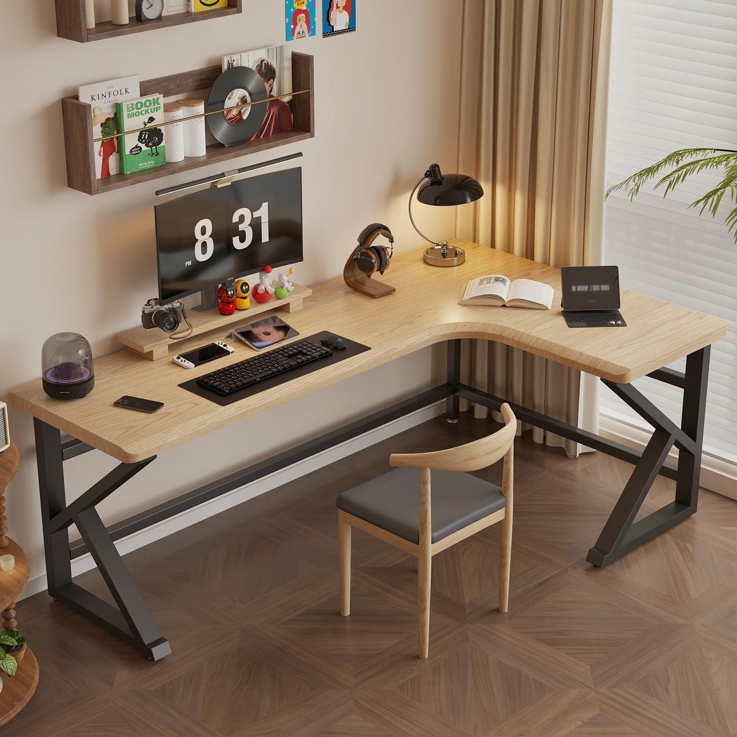 Solid Wood Corner Computer Desk Home Desktop Office Corner Desk Corner Workbench L-Shaped E-Sports Room E-Sports Table