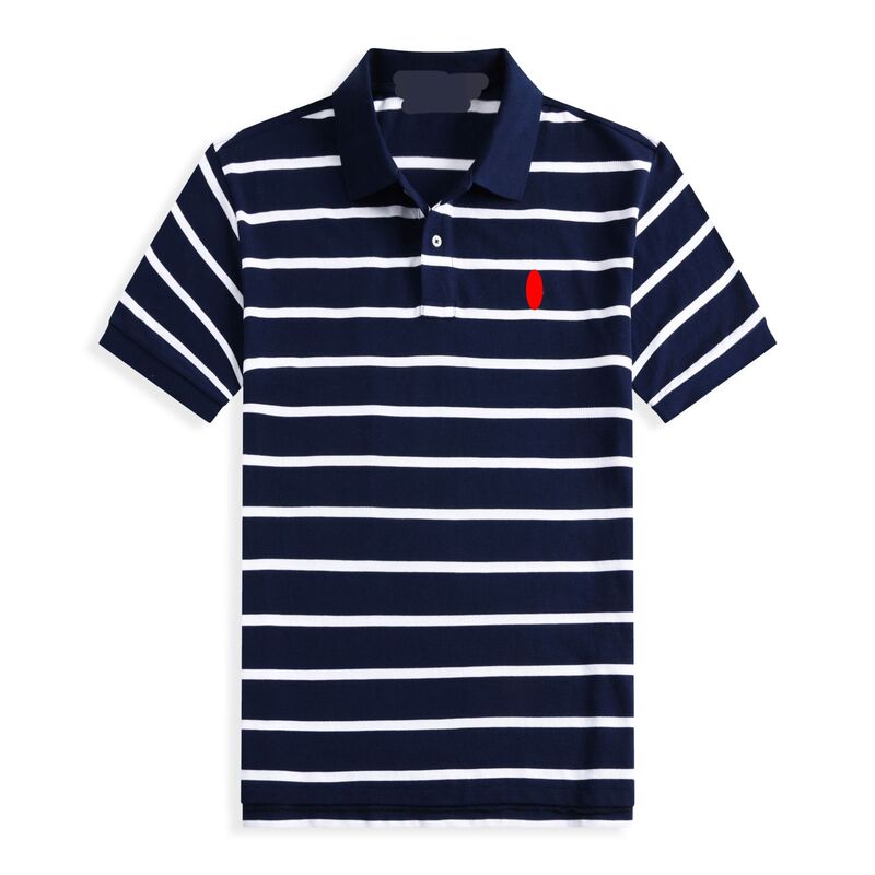 2025 New Summer Rl Polo Shirt with Small Horse Logo, Men's Striped Short-Sleeve Polo Shirt, Pure Cotton, Business Casual, Turn-Down Collar