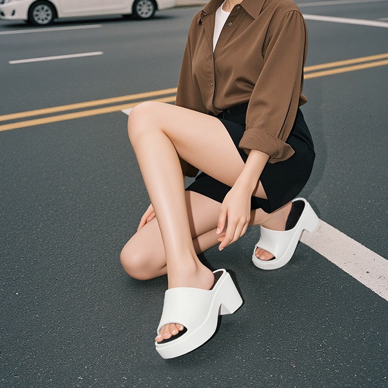 Zapatillas de tacón grueso de 9CM tacones súper altos para mujer 2025 verano nuevo estilo suela gruesa zapatos para aumentar la altura sandalias de suela suave