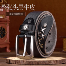 男士皮带朋克合金针扣复古高级感头层牛皮百搭时尚裤腰带黄色裤带
