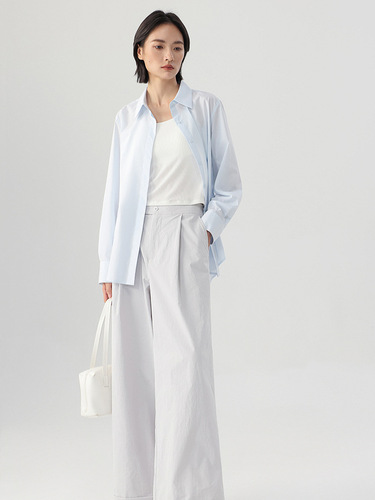 Spring and summer new style cool breathable white shirt B imported fabric Classic solid color easy-to-care colorful shirt for women