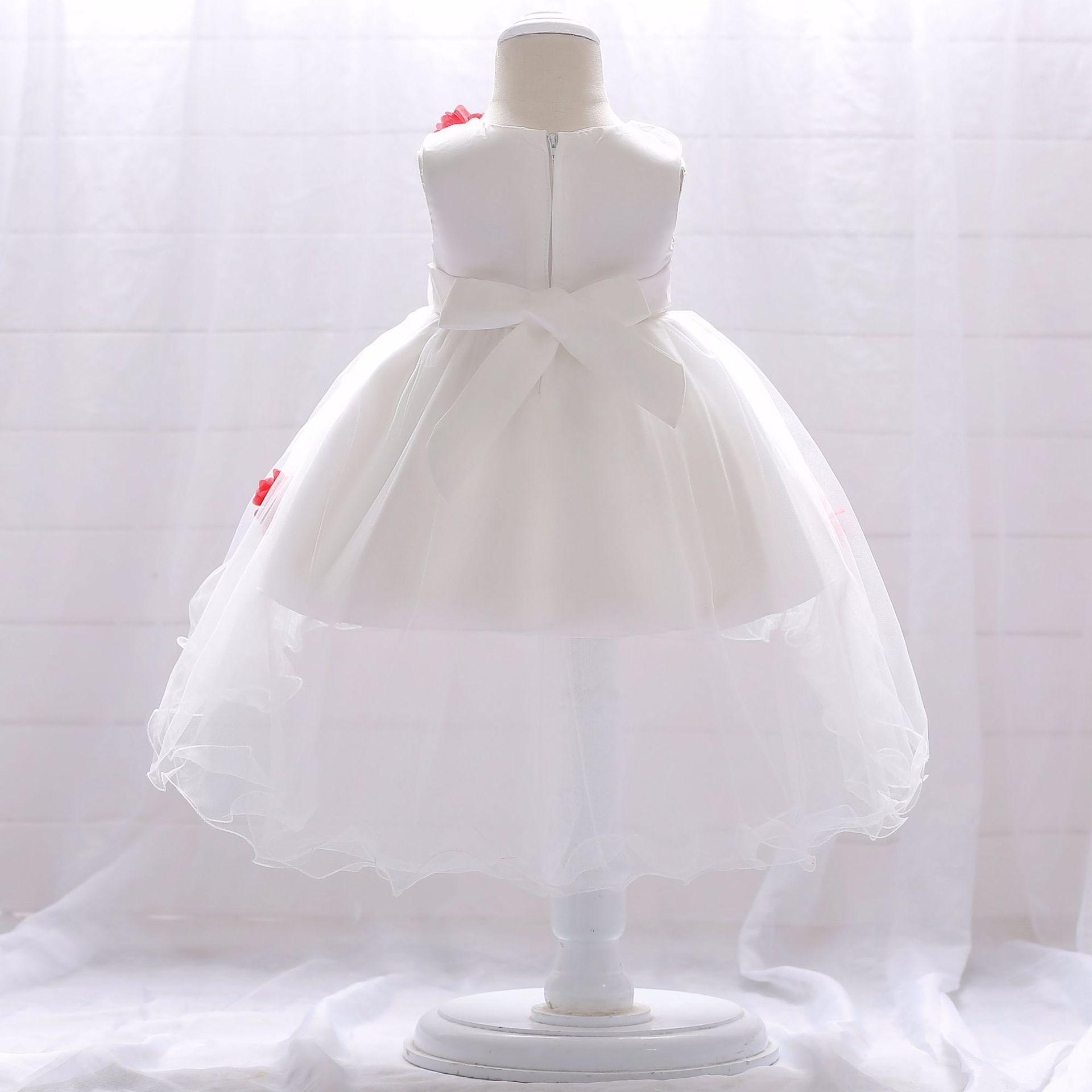 Conjunto de bautizo para el primer cumpleaños del bebé, regalo de cumpleaños para bebé de un mes, vestido de princesa con flores y volantes, vestido de tul para pequeña princesa.