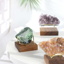 水晶展示架胡桃木摆件支架矿物文玩玉石摆放架石头架子展示底座