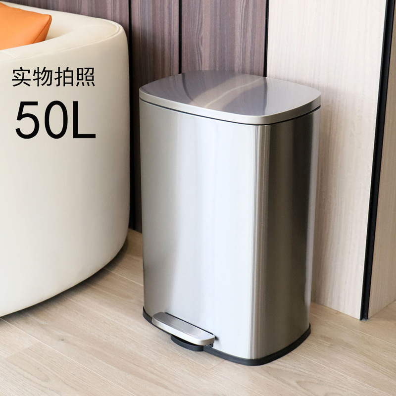 50L Stainless Steel Trash Can Large Capacity Hotel Dormitory Home Living Room Kitchen Large Capacity Double Bucket Inside and Outside