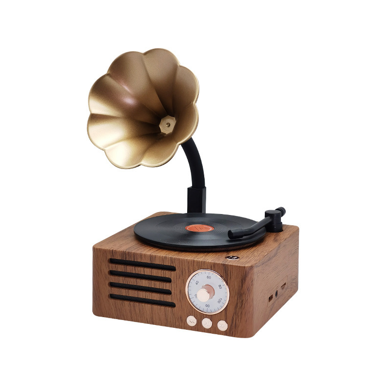 新デザインのクリエイティブギフト蓄音機BluetoothスピーカーT15レトロな花型スピーカー回転レコードお土産|undefined