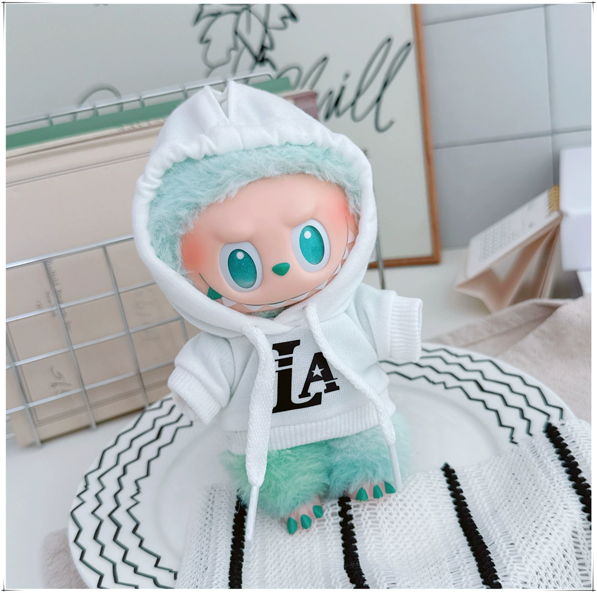 17см кукольная одежда Labubu, 10см хлопковая кукла Микки семейная черная, белая и серая модная толстовка худи штаны