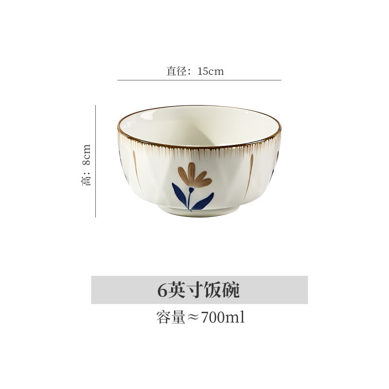 新款釉下彩双耳汤碗新中式家用陶瓷大汤盆10英寸大号泡面碗大悦系|undefined
