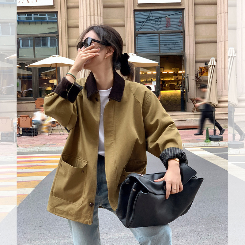 莉贝琳sisy英国外套女2025秋季新款撞色小落肩巴恩风宽松休闲夹克|undefined