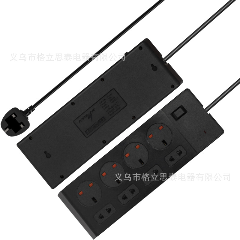 Gelistar英式插板插线板多孔位黑色带开关英标接线板英规插座