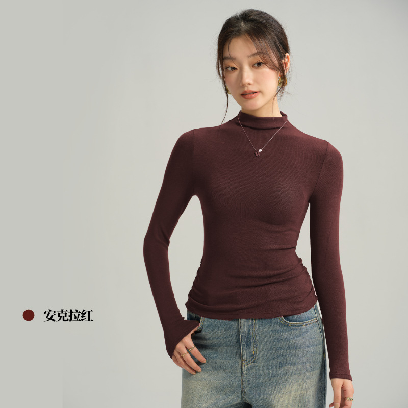 高品质莫代尔半高领纯色收腰打底衫女秋冬季内搭长袖打底t恤上衣|undefined