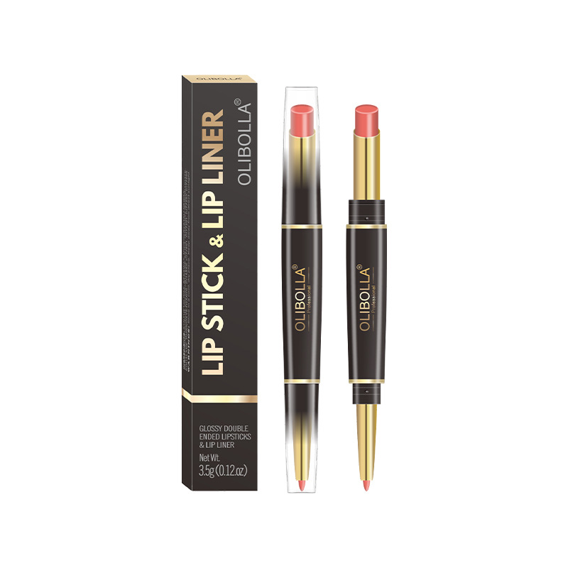 OLIBOLLA lápiz labial de doble cabeza delineador de labios 24 colores perlado color impermeable lápiz labial giratorio exclusivo transfronterizo