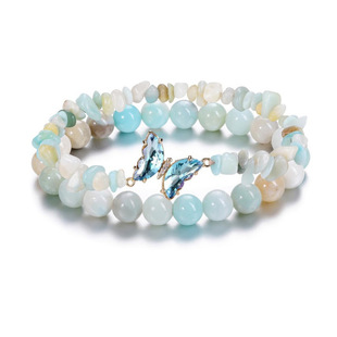 Cross-Border Hot Selling Natural Amethyst Rose Quartz Amazonite Butterfly Pendant Bracelet Gravel Elastic Beaded Bracelet