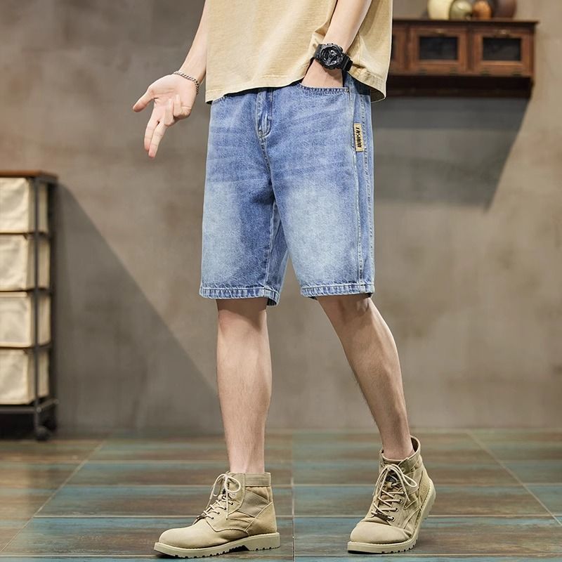 Pantalones cortos vaqueros de trabajo para hombre, estilo americano casual, holgados y delgados para verano, pantalones de cinco puntos, estilo nuevo 2025 image 7