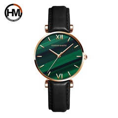 Lolarose Women's Japanese Quartz Watch with Malachite Green Dial and Water-Resistant Design, Featuring a Genuine Top-Grade Cattle Leather Strap