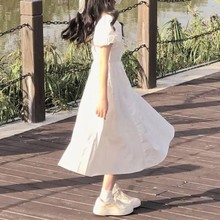 少女日系甜美学院风连衣裙夏12到15岁学生18方领泡泡袖仙女公主裙