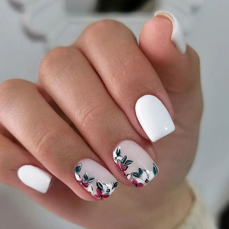 Short bright square armor multi-color flowers fresh fashion pure background color wearing nail art patch Europe and the United States foreign trade 24 pieces