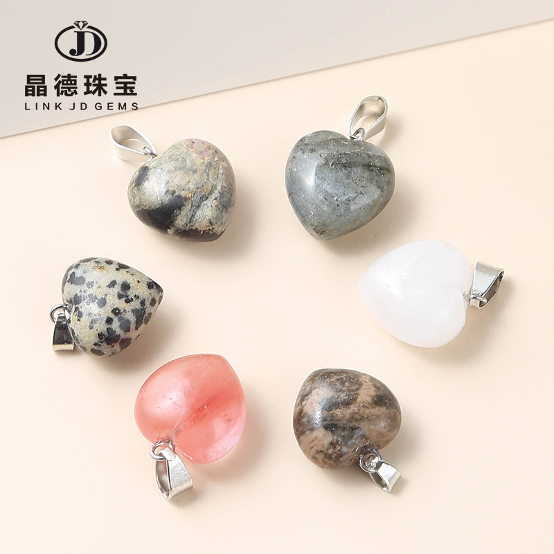 15mm天然月光石爱心形吊坠锁骨链 桃心玉石挂件diy饰品配件批发