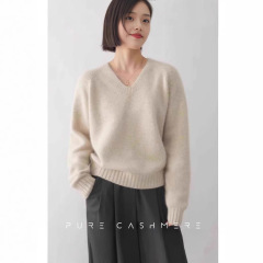 新款羊绒毛衣女V领加厚宽松慵懒风套头宽松长袖羊绒针织打底毛衣
