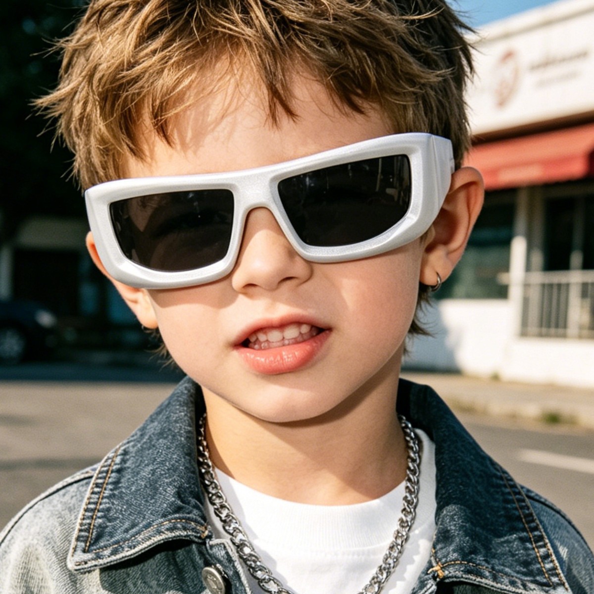 Nuevas gafas de sol Raine para niños, estilo cyberpunk, con montura gruesa, cuadradas, de patillas anchas, para exteriores, con protección solar.