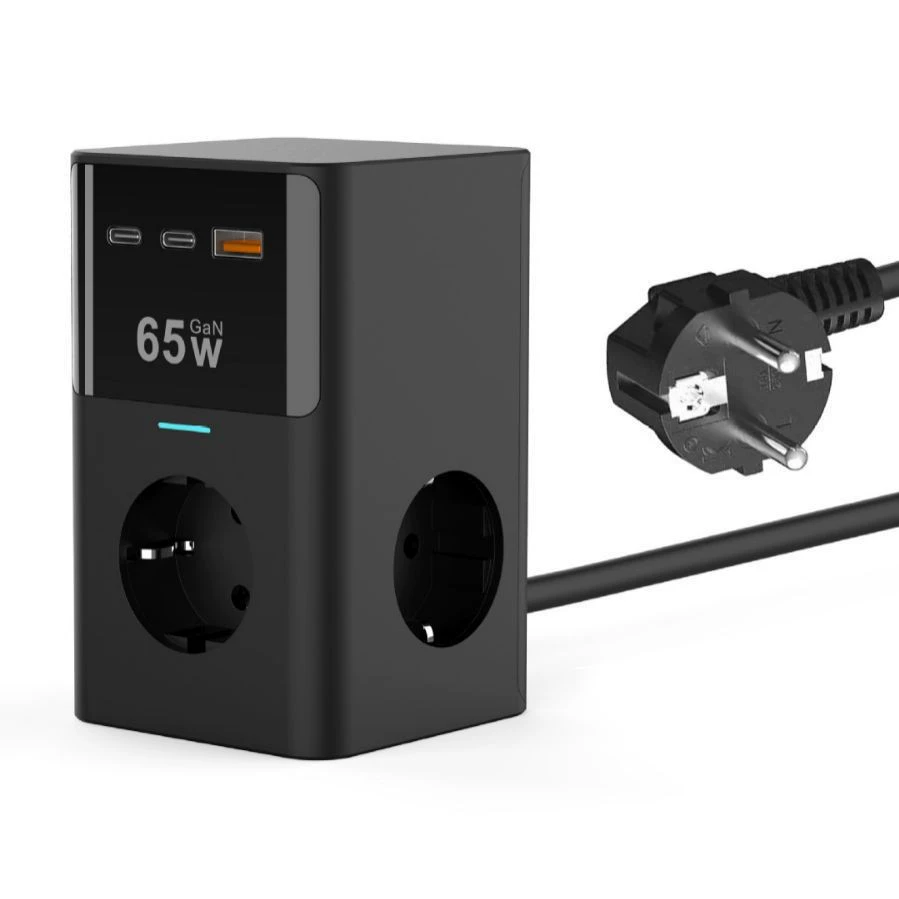 Штепсельная вилка 65W нитрида галлия TY2383 с линией AC Европейский датчик 3AC + 2C1A черный