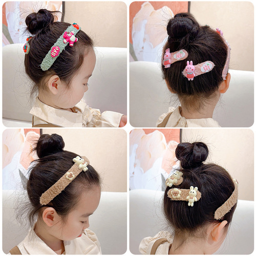 Children's bangs stickers, cartoon plush Velcro, does not hurt broken hair, hair sorting artifact, baby girl's face wash, hairband, headband