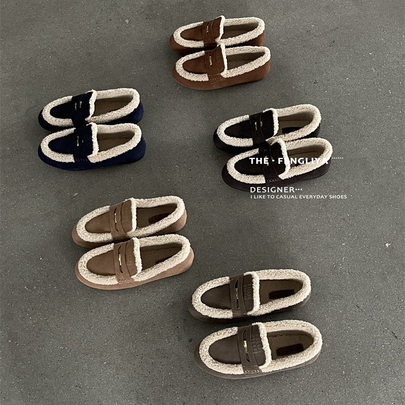 [No Restock] Feng Liya Retro Stylish Fleece-Lined Loafers Women's Shoes 2026 Warm Chanel-Style Birkenstock Shoes