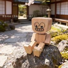 新款榉木摇腿机器人偶 创意木质积木摆件 实木diy可爱人仔摆件