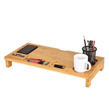 廠家竹木時尚電腦架台式桌創意收納盒木質底座桌面鍵盤擺放置物架
