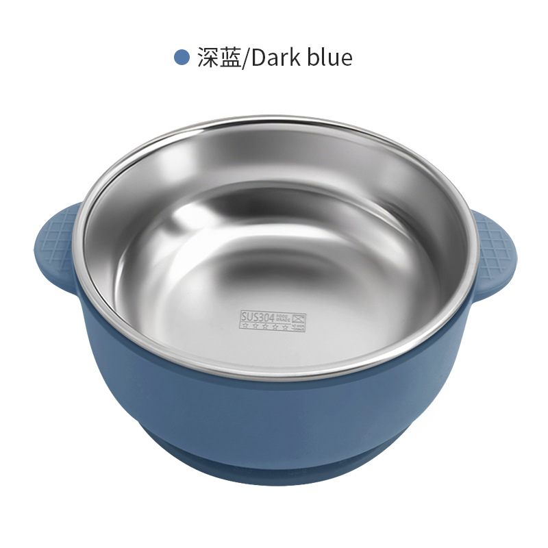 Hot sale 304 acero inoxidable para niños cuencos de arroz cubiertos de doble capa de silicona a prueba de quemaduras y caídas