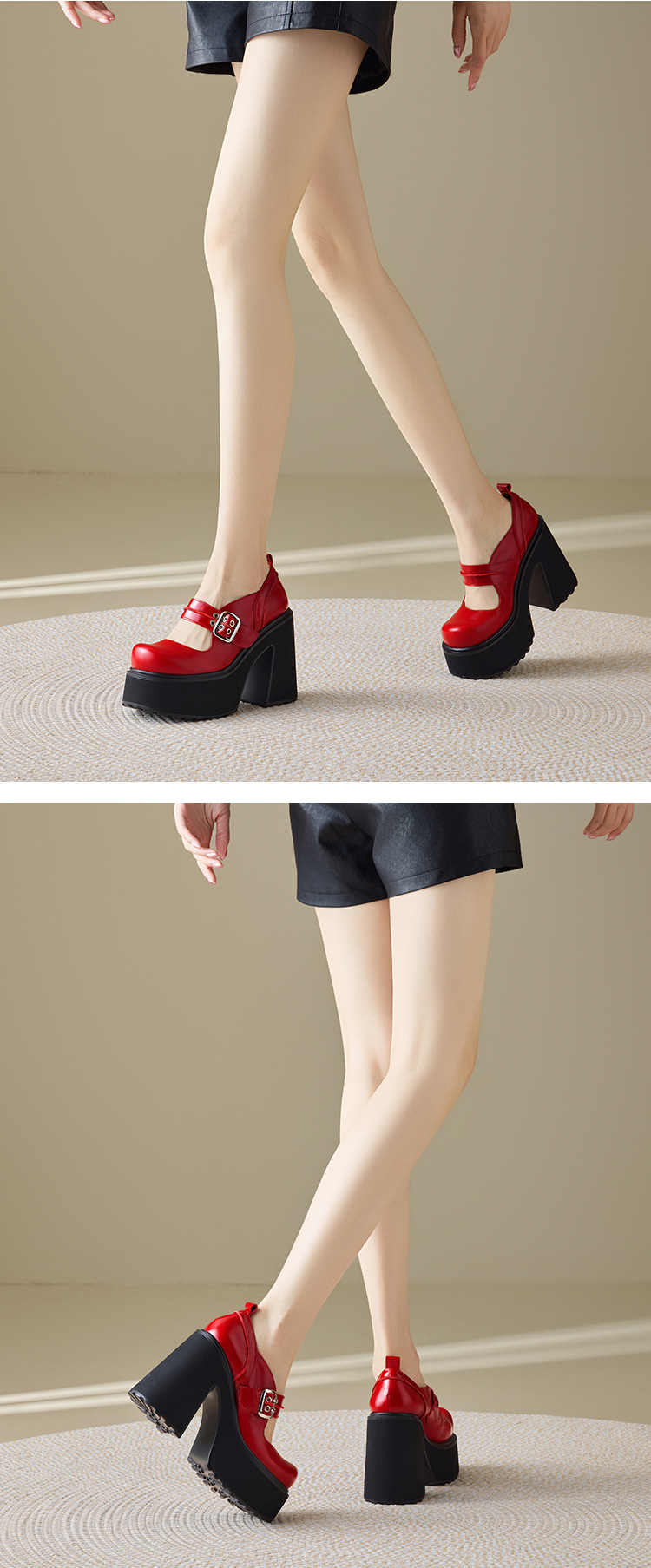 Giày Mary Jane nữ đế dày gót 12 cm phong cách cổ điển học sinh — màu đen chi tiết 4