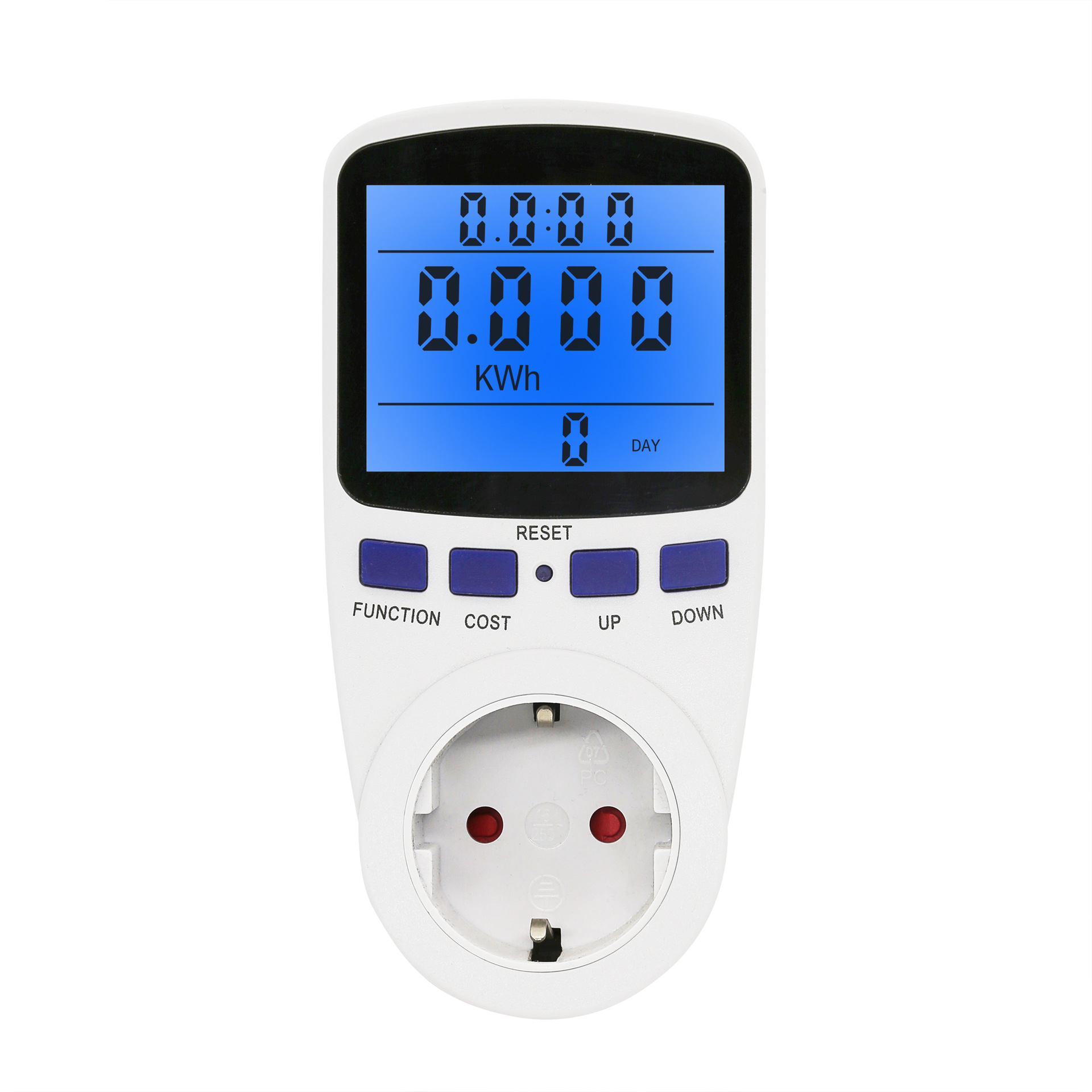 欧式背蓝光家用功率计量插座 电力分析仪 计费插座多功能计费器