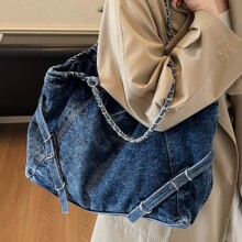 大容量工装风包包女2025新款水洗牛仔布托特包秋冬链条大包腋下包