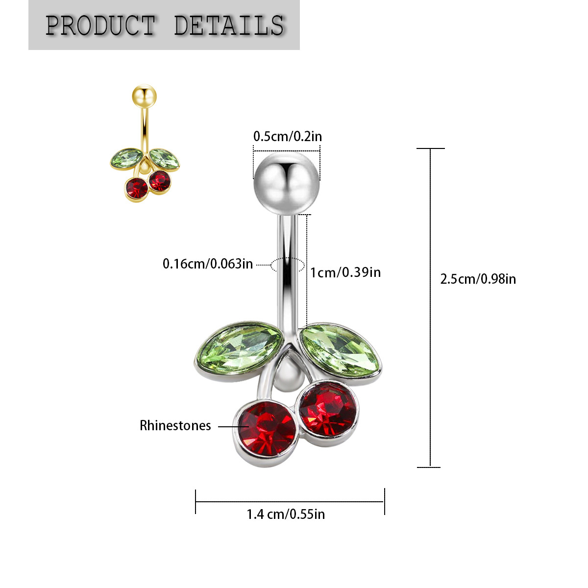 Piercing nombril cerise rouge style punk avec strass_voghion.com