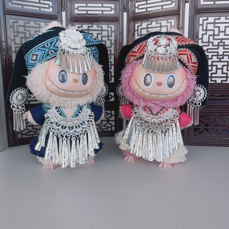 Original Handmade La Cloth Doll Clothes, Ethnic Miao Doll Clothes, Headwear, Anti-Silver, Cheap, Full Set of Retro