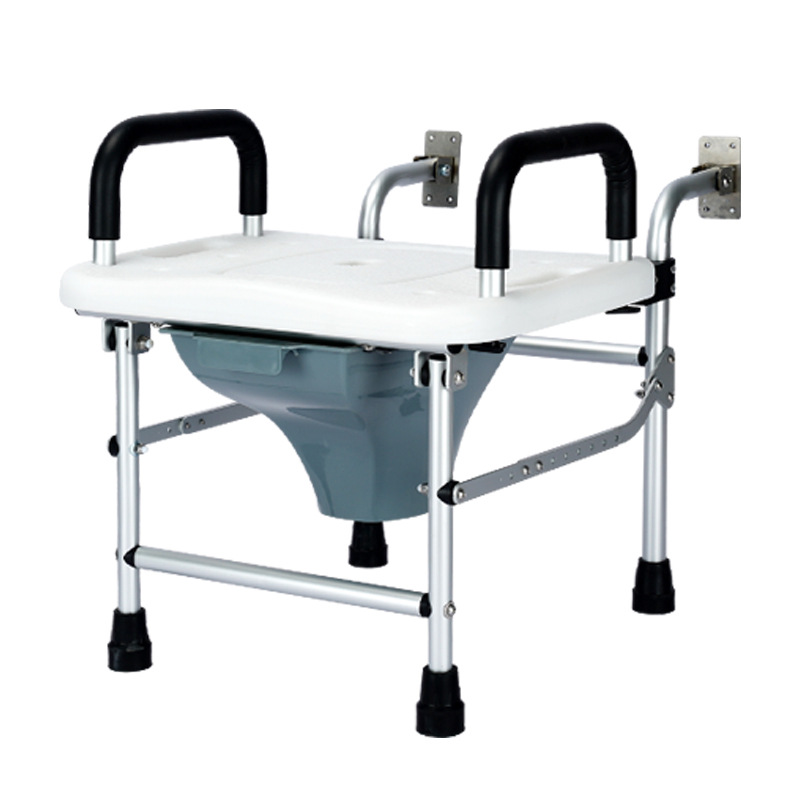 silla de inodoro plegable montada en la pared para ancianos embarazadas en cuclillas para reemplazar taburete de inodoro con pasamanos